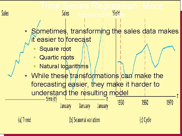 Time Series Regression: More Advanced Models • Sometimes, transforming the sales data makes it