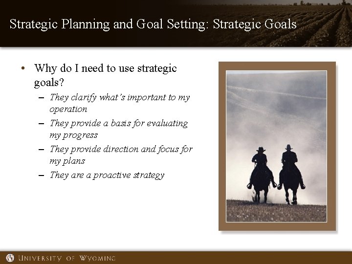 Strategic Planning and Goal Setting: Strategic Goals • Why do I need to use