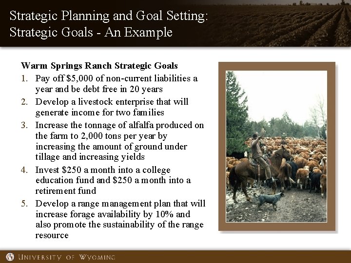 Strategic Planning and Goal Setting: Strategic Goals - An Example Warm Springs Ranch Strategic