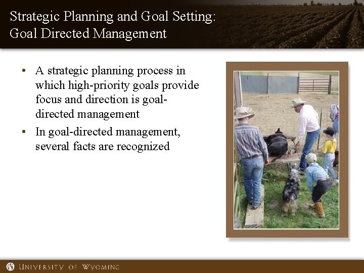 Strategic Planning and Goal Setting: Goal Directed Management • A strategic planning process in