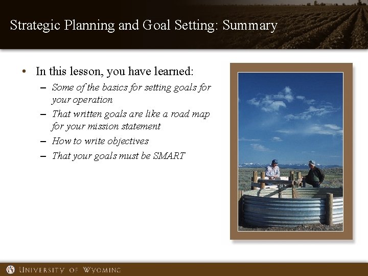 Strategic Planning and Goal Setting: Summary • In this lesson, you have learned: –