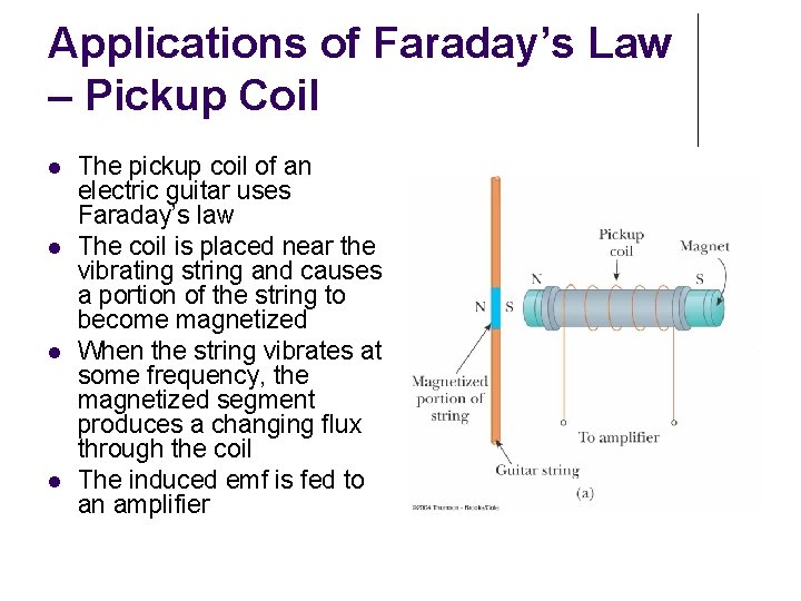 Applications of Faraday’s Law – Pickup Coil The pickup coil of an electric guitar