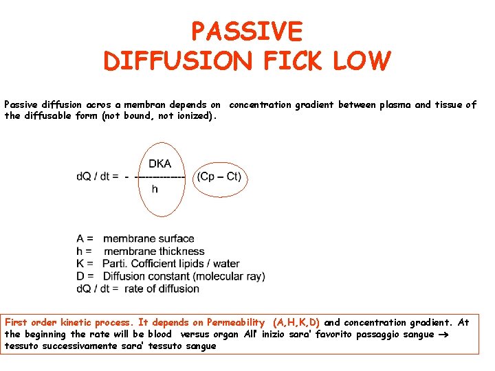 PASSIVE DIFFUSION FICK LOW Passive diffusion acros a membran depends on concentration gradient between