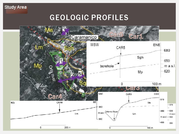 Study Area GEOLOGIC PROFILES Car 5 Car 1 5 Car 3 Car 4 Car