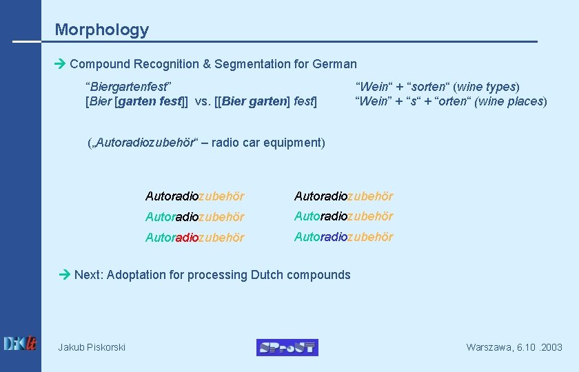Morphology Compound Recognition & Segmentation for German “Biergartenfest” [Bier [garten fest]] vs. [[Bier garten]