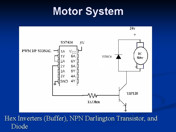 Motor System + - Hex Inverters (Buffer), NPN Darlington Transistor, and Diode 