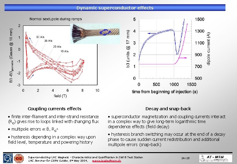 Dynamic superconductor effects Coupling currents effects • finite inter-filament and inter-strand resistance (RC) gives Dynamic superconductor effects Coupling currents effects • finite inter-filament and inter-strand resistance (RC) gives