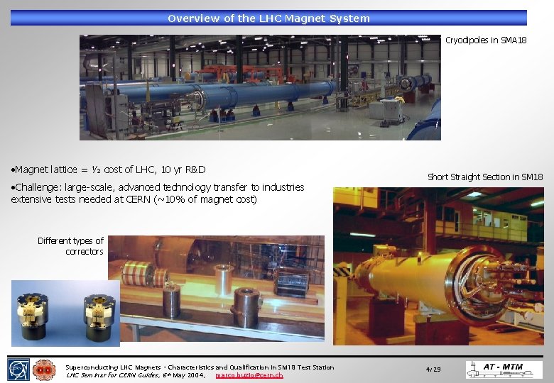 Overview of the LHC Magnet System Cryodipoles in SMA 18 • Magnet lattice = Overview of the LHC Magnet System Cryodipoles in SMA 18 • Magnet lattice =