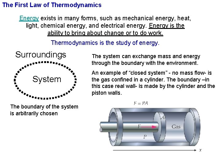 The First Law of Thermodynamics Energy exists in many forms, such as mechanical energy,