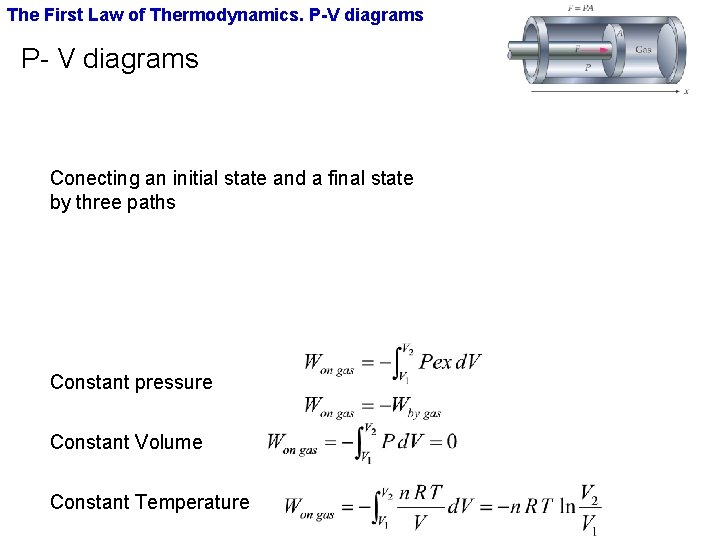 The First Law of Thermodynamics. P-V diagrams P- V diagrams Conecting an initial state