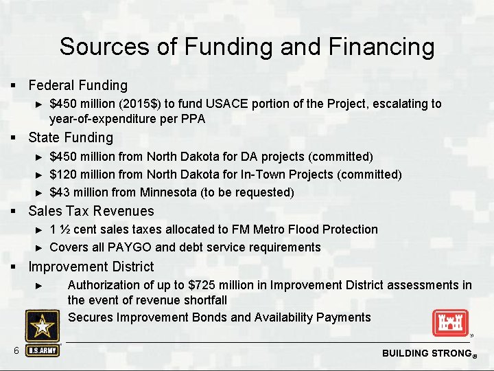 Sources of Funding and Financing § Federal Funding ► $450 million (2015$) to fund