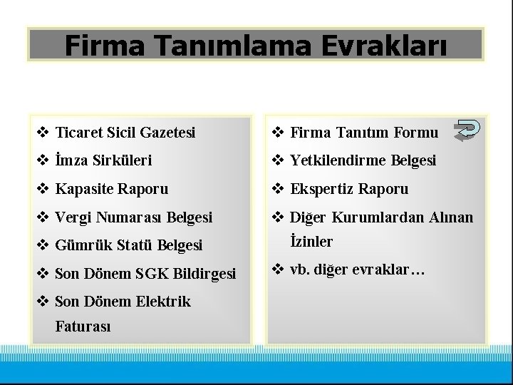 Firma Tanımlama Evrakları v Ticaret Sicil Gazetesi v Firma Tanıtım Formu v İmza Sirküleri