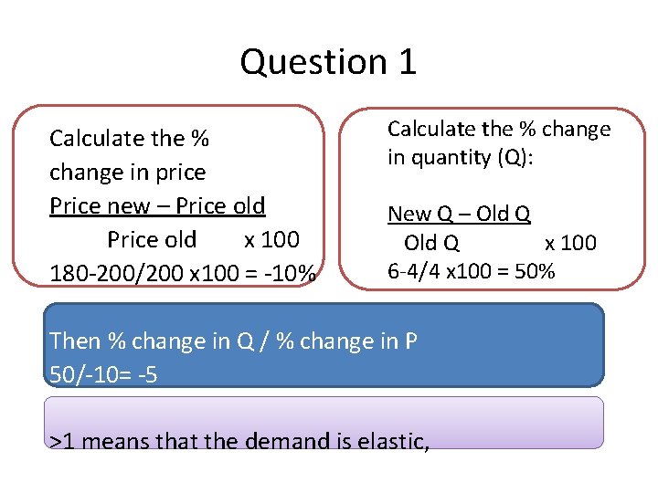 Question 1 Calculate the % change in price Price new – Price old x
