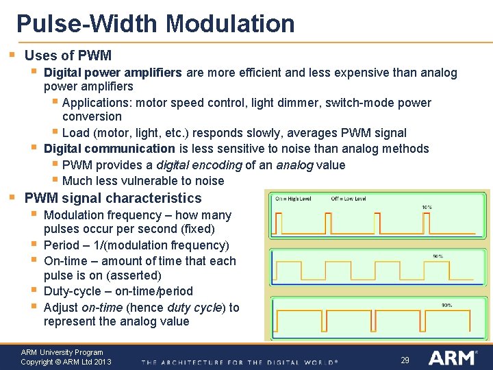 Pulse-Width Modulation § Uses of PWM § § § Digital power amplifiers are more