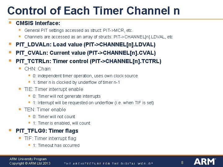 Control of Each Timer Channel n § § CMSIS Interface: § General PIT settings