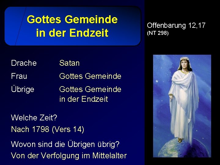 Gottes Gemeinde in der Endzeit Drache Satan Frau Gottes Gemeinde Übrige Gottes Gemeinde in