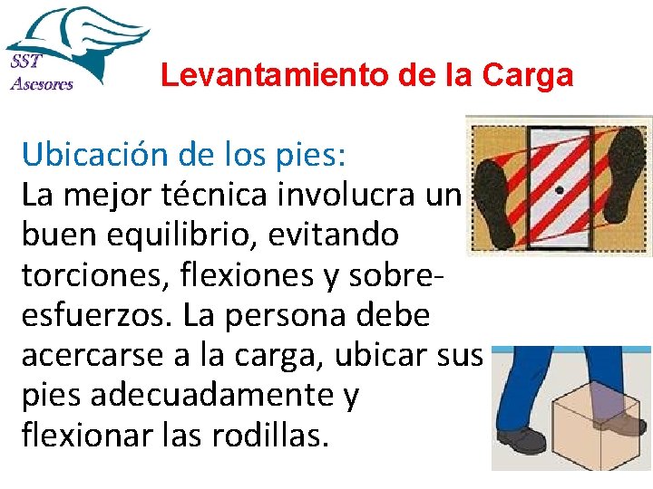 Levantamiento de la Carga Ubicación de los pies: La mejor técnica involucra un buen