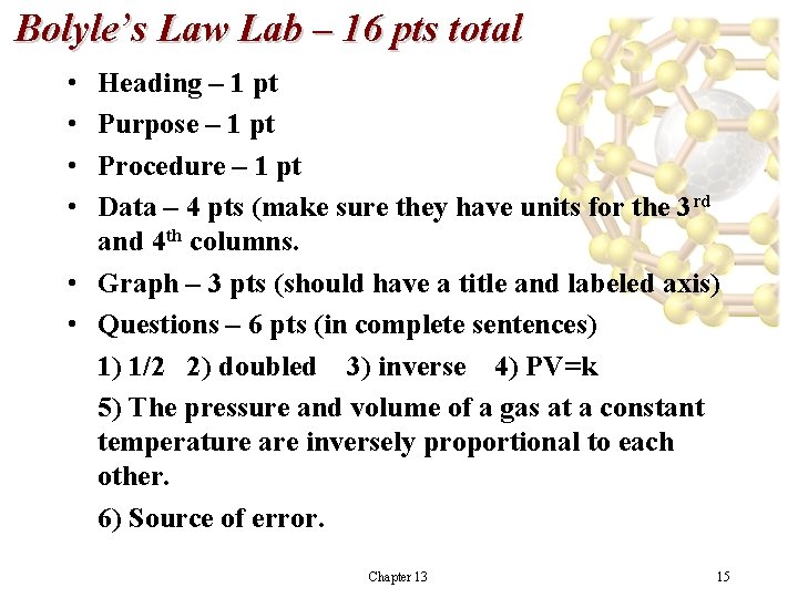 Bolyle’s Law Lab – 16 pts total • • Heading – 1 pt Purpose