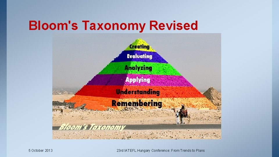 Bloom's Taxonomy Revised 5 October 2013 23 rd IATEFL Hungary Conference: From Trends to