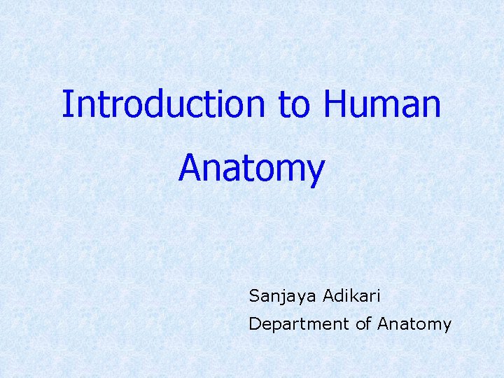 Introduction to Human Anatomy Sanjaya Adikari Department of Anatomy 