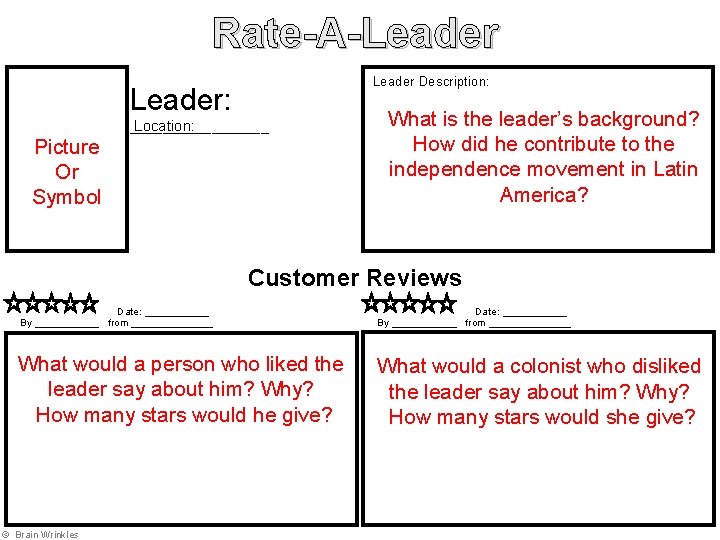 Rate-A-Leader Description: Leader: Picture Or Symbol Location: _________ What is the leader’s background? How