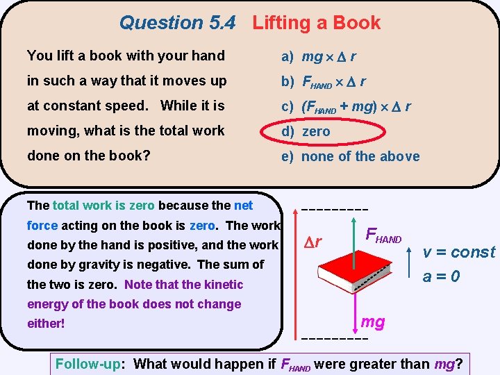 Question 5. 4 Lifting a Book You lift a book with your hand a)