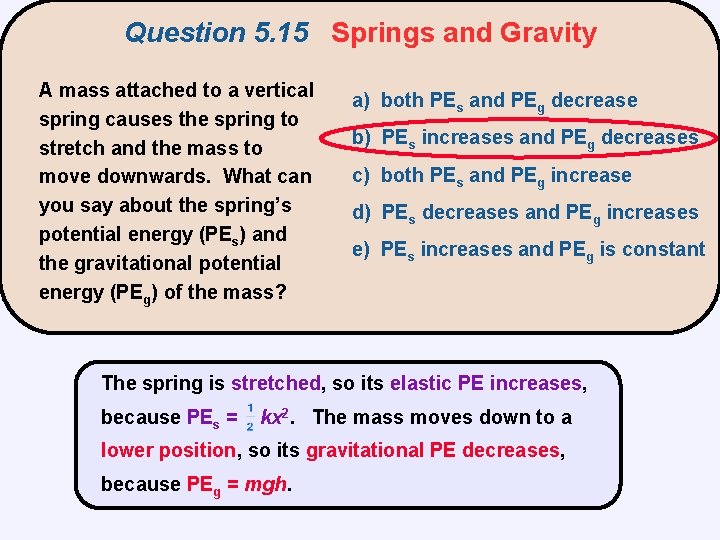 Question 5. 15 Springs and Gravity A mass attached to a vertical spring causes