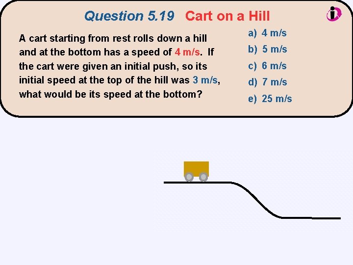 Question 5. 19 Cart on a Hill A cart starting from rest rolls down