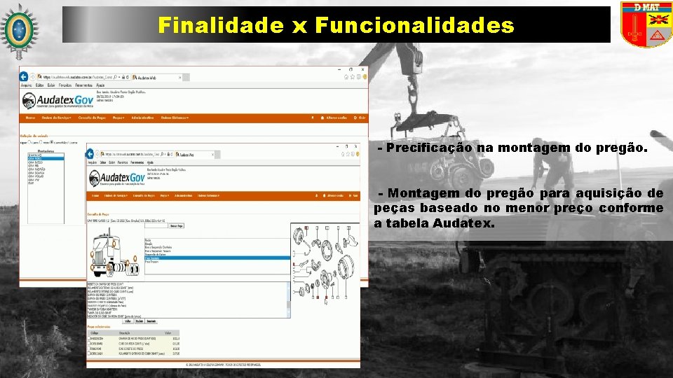 Finalidade x Funcionalidades 14 14 - Precificação na montagem do pregão. - Montagem do