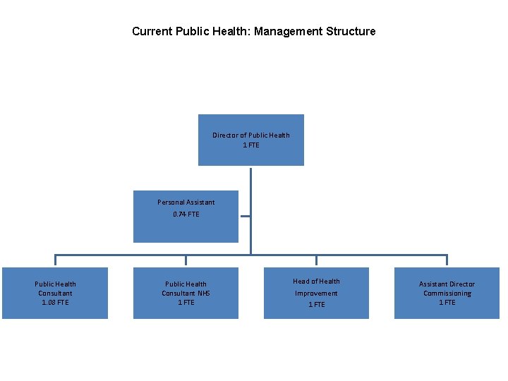 Current Public Health: Management Structure Director of Public Health 1 FTE Personal Assistant 0.