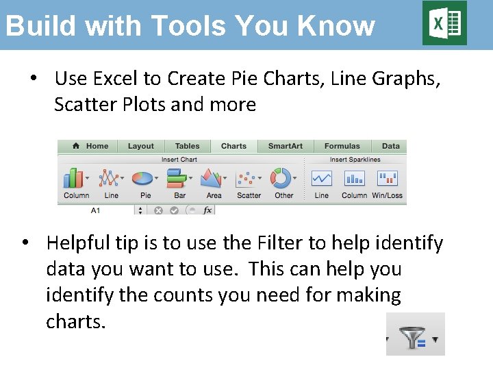Build with Tools You Know • Use Excel to Create Pie Charts, Line Graphs,