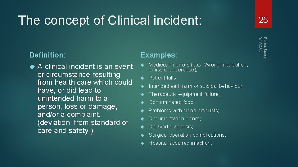 The concept of Clinical incident: A clinical incident is an event or circumstance resulting