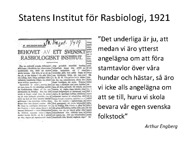 Statens Institut för Rasbiologi, 1921 ”Det underliga är ju, att medan vi äro ytterst