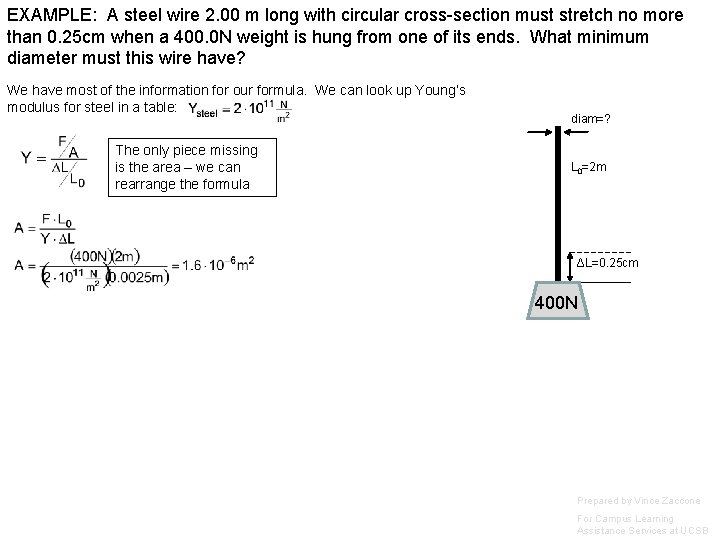 EXAMPLE: A steel wire 2. 00 m long with circular cross-section must stretch no