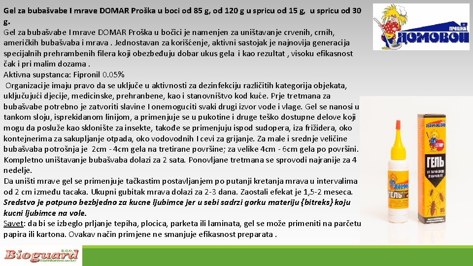 Gel za bubašvabe I mrave DOMAR Proška u boci od 85 g, od 120