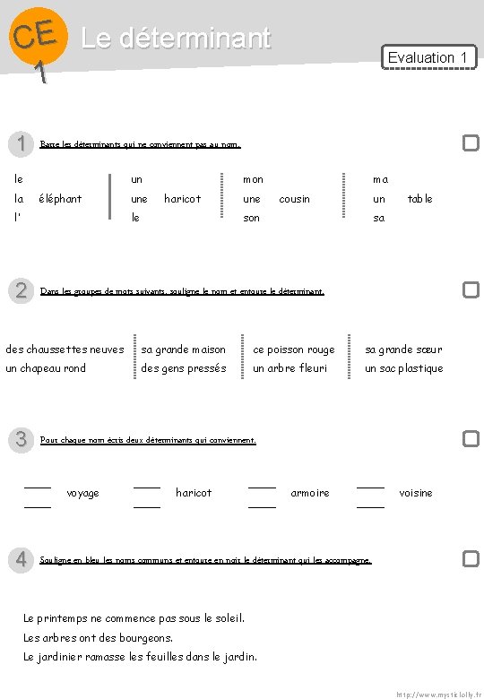 CE Le déterminant 1 1 Barre les déterminants qui ne conviennent pas au nom. CE Le déterminant 1 1 Barre les déterminants qui ne conviennent pas au nom.