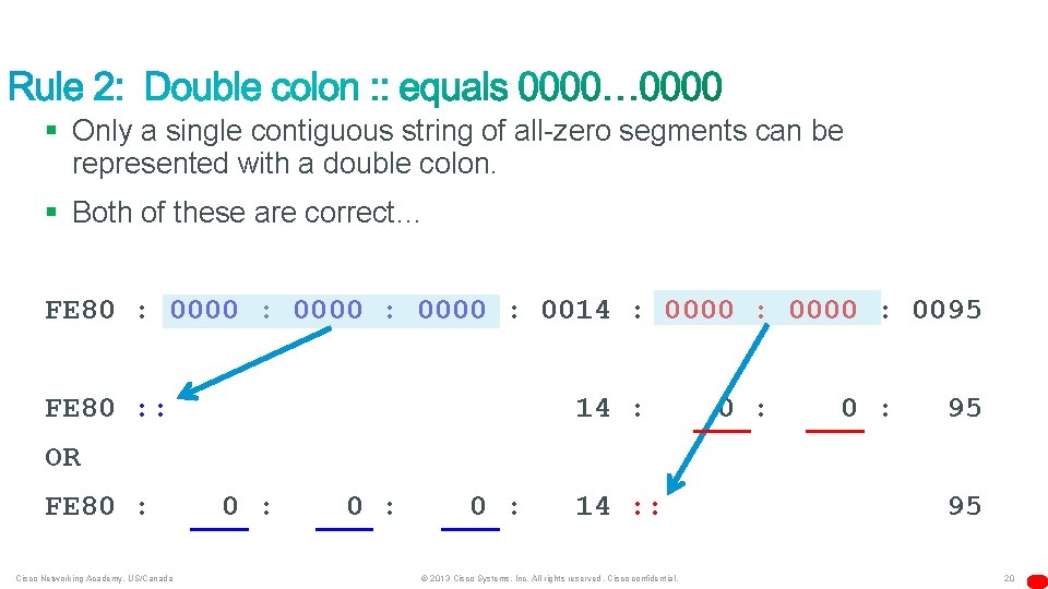 § Only a single contiguous string of all-zero segments can be represented with a