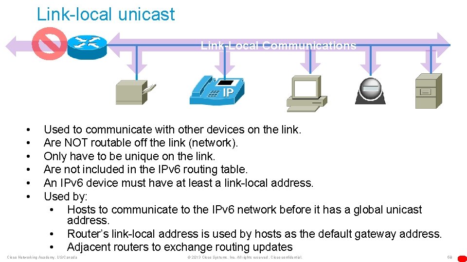 Link-local unicast Link-Local Communications • • • Used to communicate with other devices on