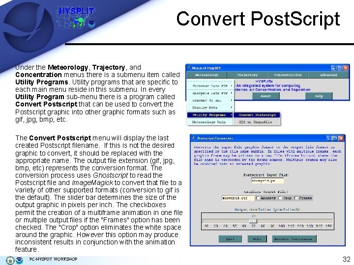 Convert Post. Script Under the Meteorology, Trajectory, and Concentration menus there is a submenu