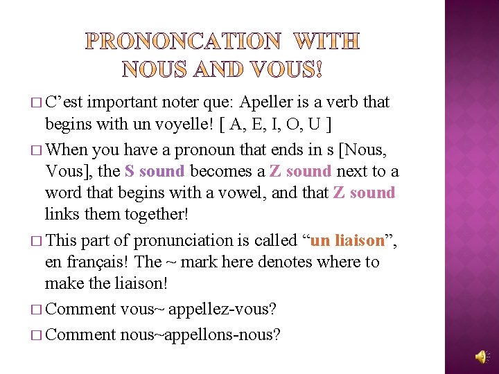 � C’est important noter que: Apeller is a verb that begins with un voyelle!