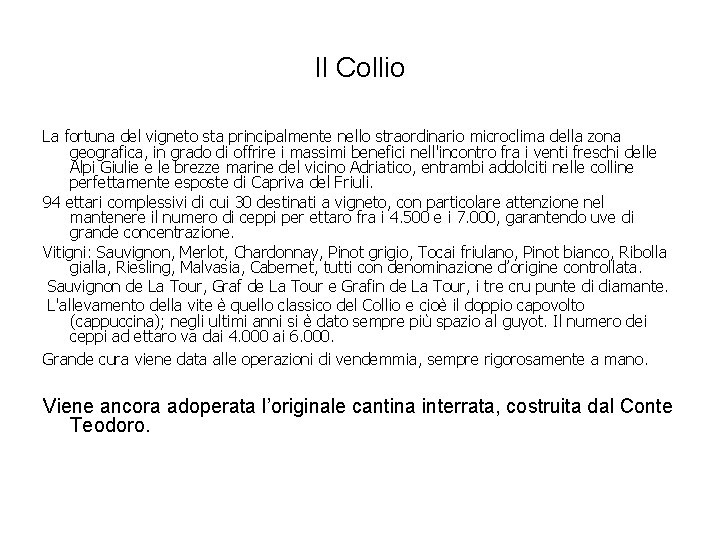 Il Collio La fortuna del vigneto sta principalmente nello straordinario microclima della zona geografica,