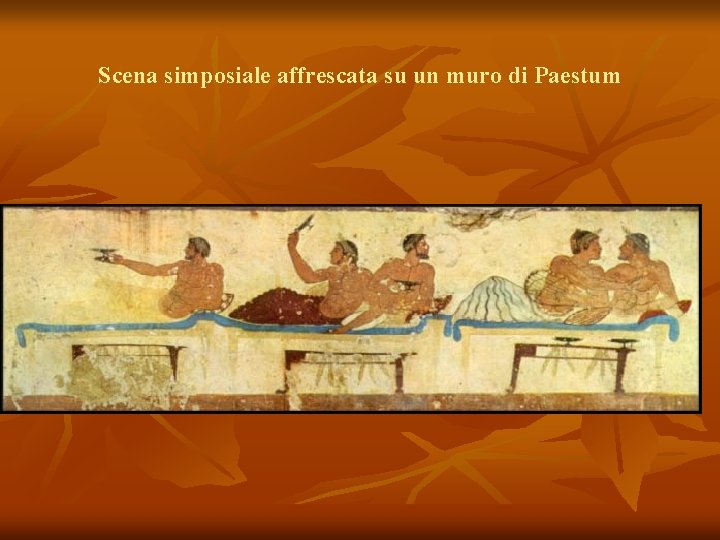 Scena simposiale affrescata su un muro di Paestum 