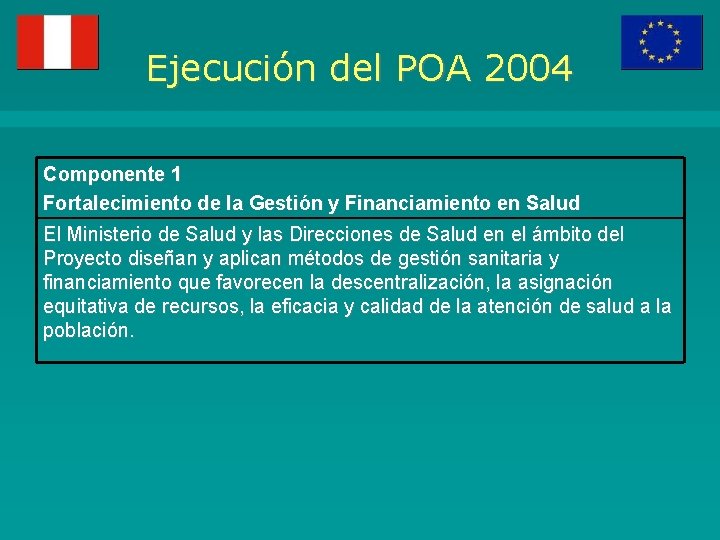 Ejecución del POA 2004 Componente 1 Fortalecimiento de la Gestión y Financiamiento en Salud