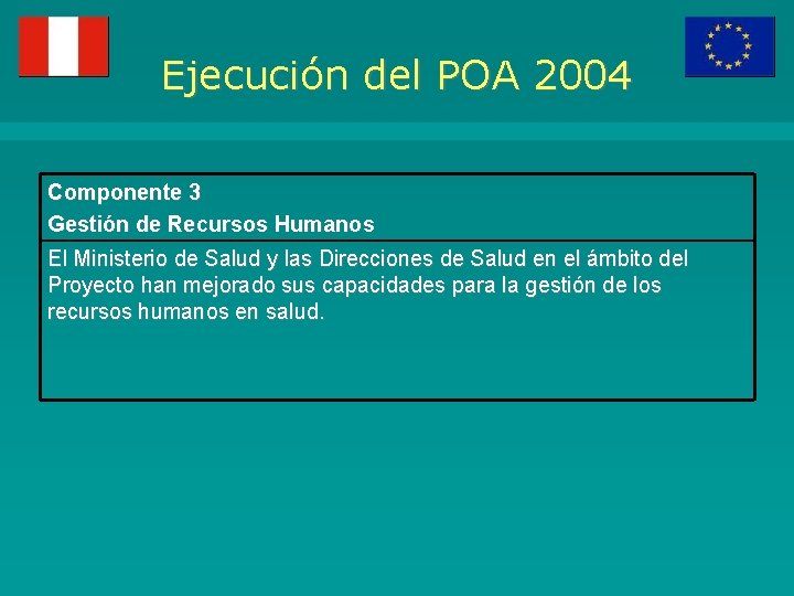 Ejecución del POA 2004 Componente 3 Gestión de Recursos Humanos El Ministerio de Salud