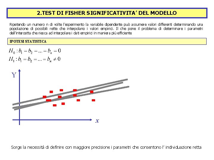 2. TEST DI FISHER SIGNIFICATIVITA’ DEL MODELLO Ripetendo un numero n di volte l’esperimento