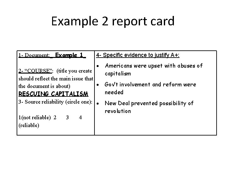 Example 2 report card 1 - Document: _ Example 1_ 2 - “COURSE”: (title