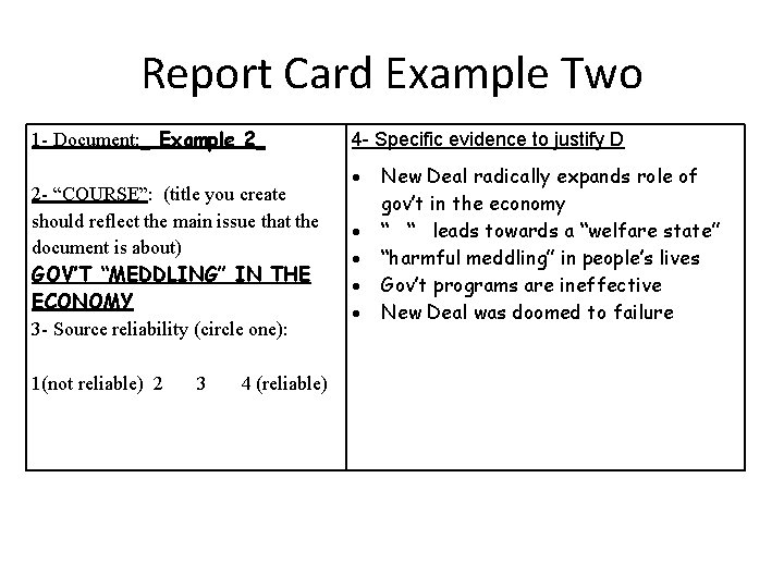 Report Card Example Two 1 - Document: _ Example 2_ 2 - “COURSE”: (title