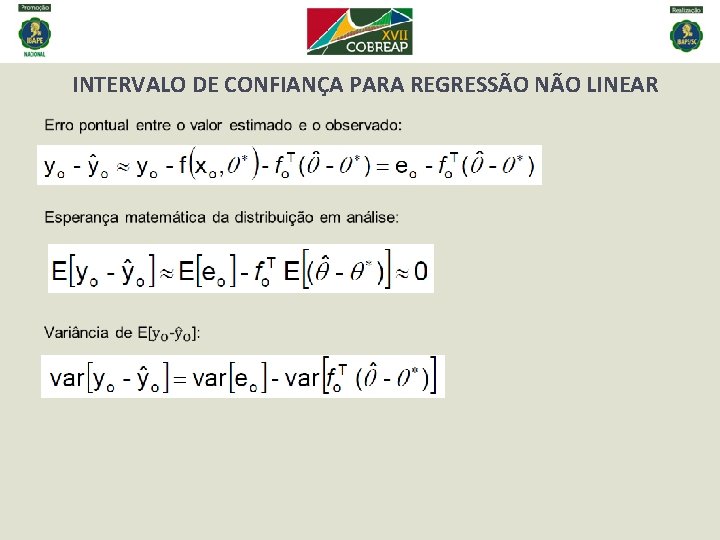 INTERVALO DE CONFIANÇA PARA REGRESSÃO NÃO LINEAR 