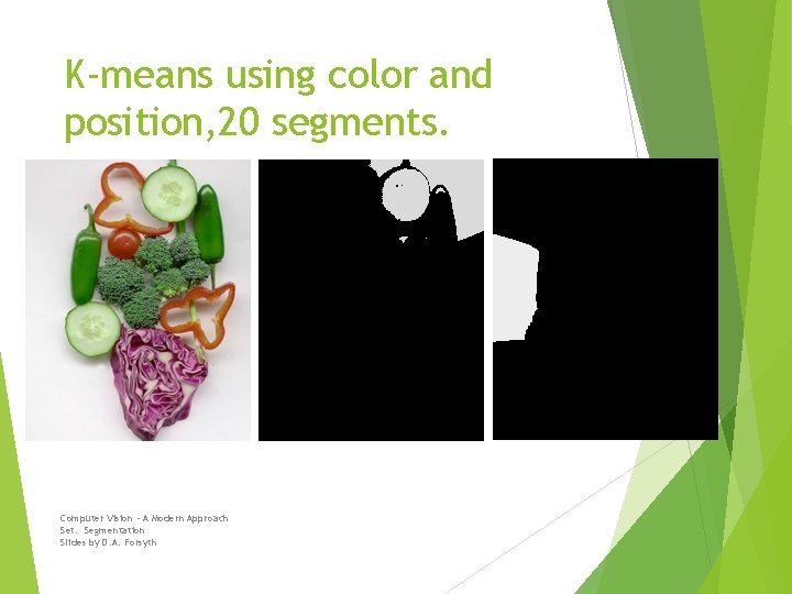 K-means using color and position, 20 segments. Computer Vision - A Modern Approach Set: