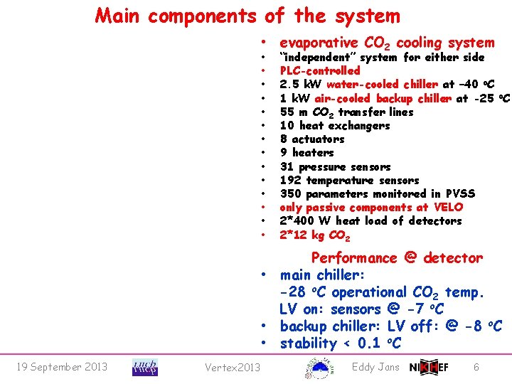 Main components of the system • evaporative CO 2 cooling system • • •